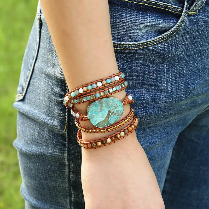 Handmade Leather Wrap Stone Bracelet ZenMeGifts