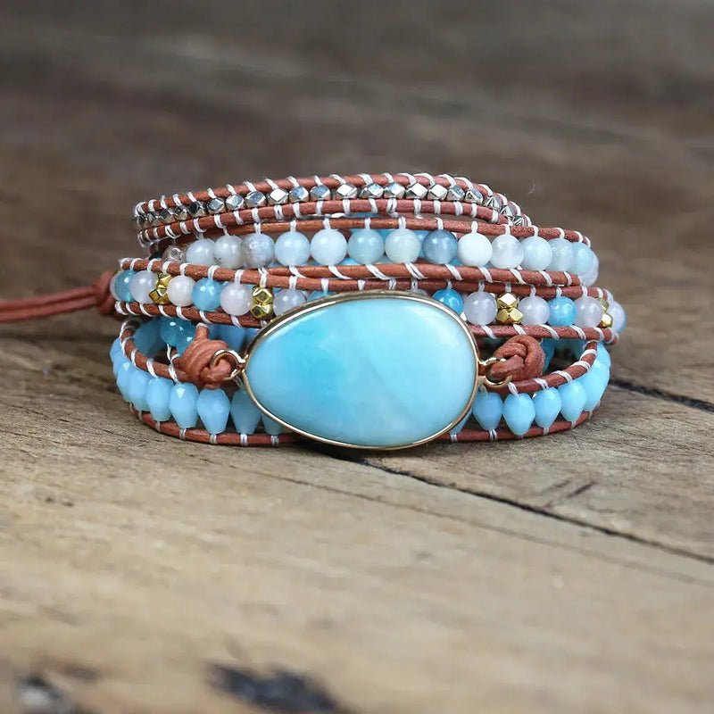 Natural Stone amazonite Leather Wrap Bracelet ZenMeGifts