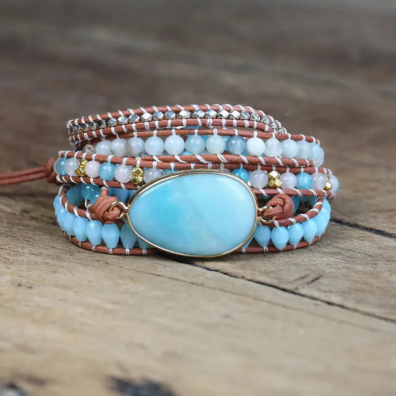 Natural Stone amazonite Leather Wrap Bracelet - ZenMeGifts