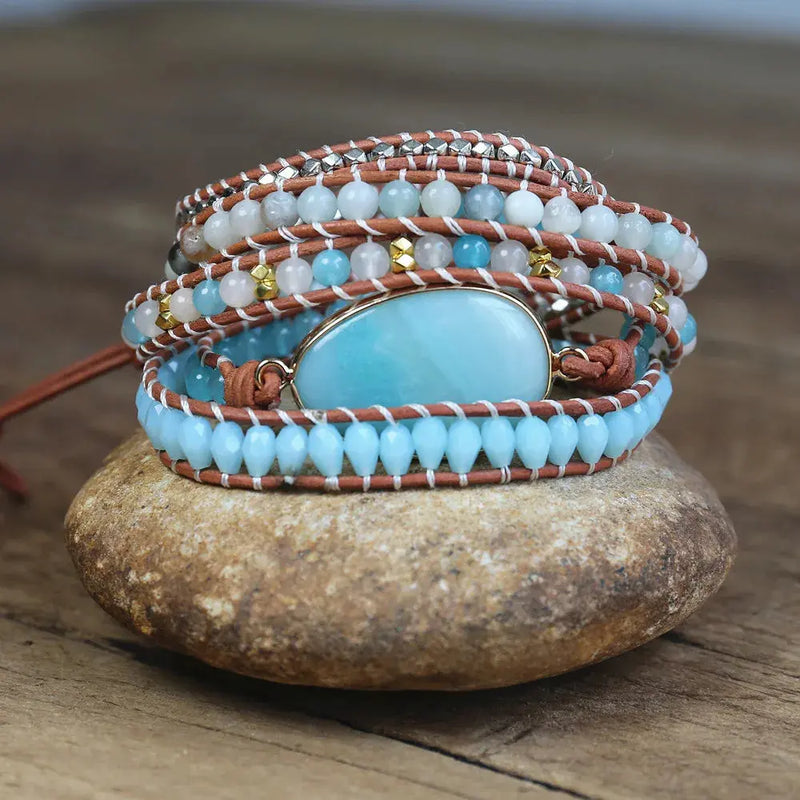 Natural Stone amazonite Leather Wrap Bracelet ZenMeGifts