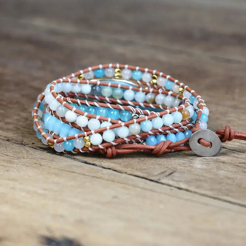 Natural Stone amazonite Leather Wrap Bracelet ZenMeGifts