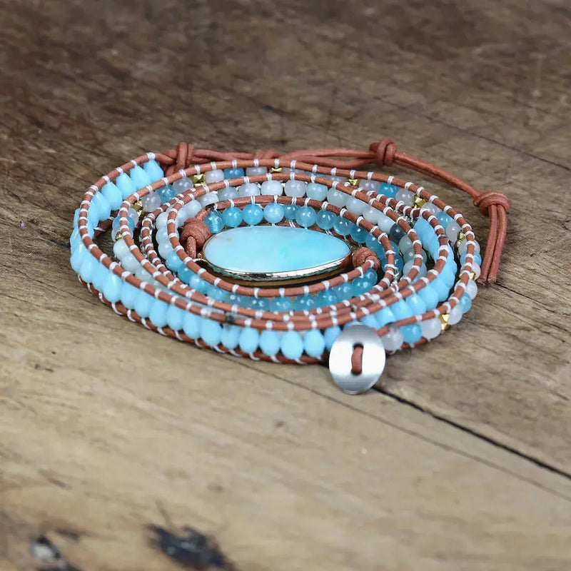 Natural Stone amazonite Leather Wrap Bracelet ZenMeGifts