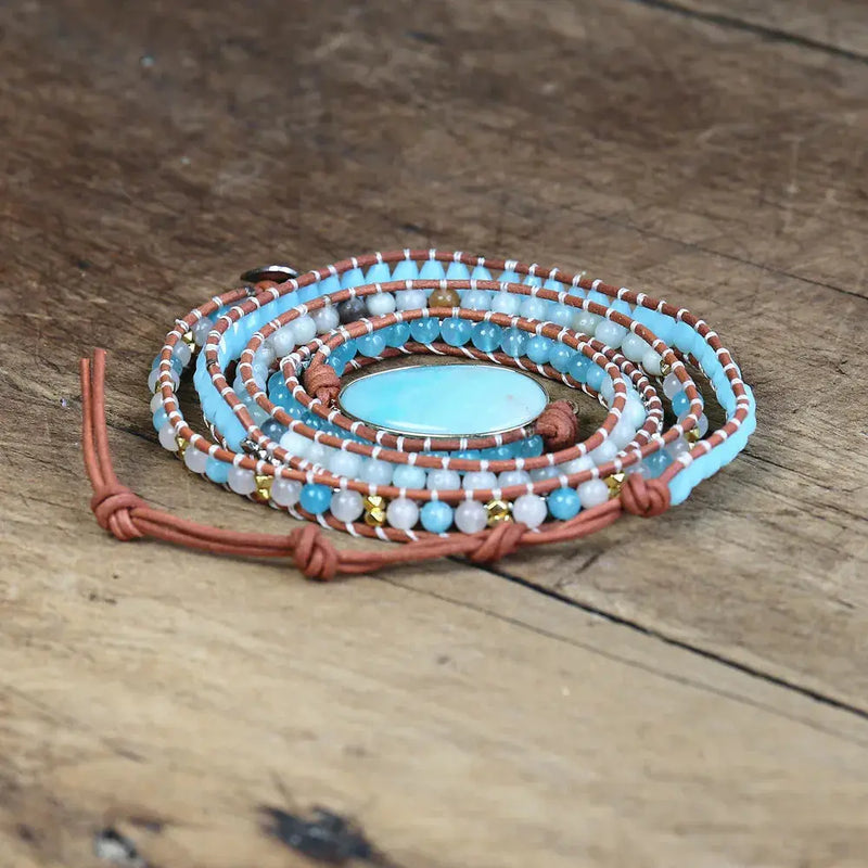 Natural Stone amazonite Leather Wrap Bracelet ZenMeGifts