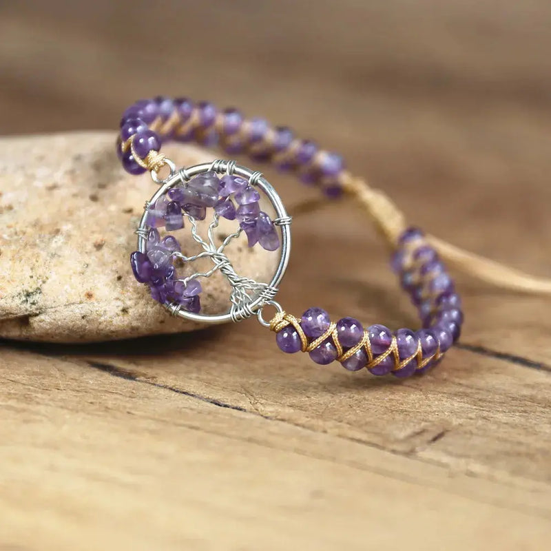 Purple Crystal Tree of Life Handmade Bracelet ZenMeGifts