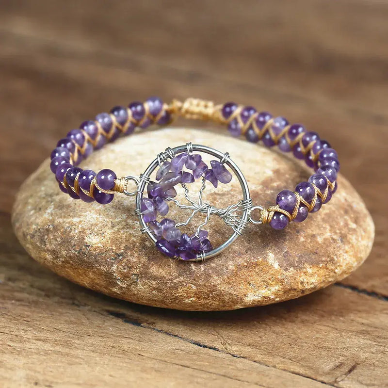 Purple Crystal Tree of Life Handmade Bracelet - ZenMeGifts