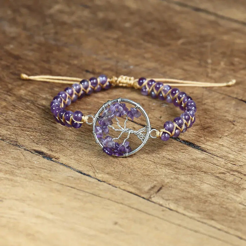 Purple Crystal Tree of Life Handmade Bracelet ZenMeGifts