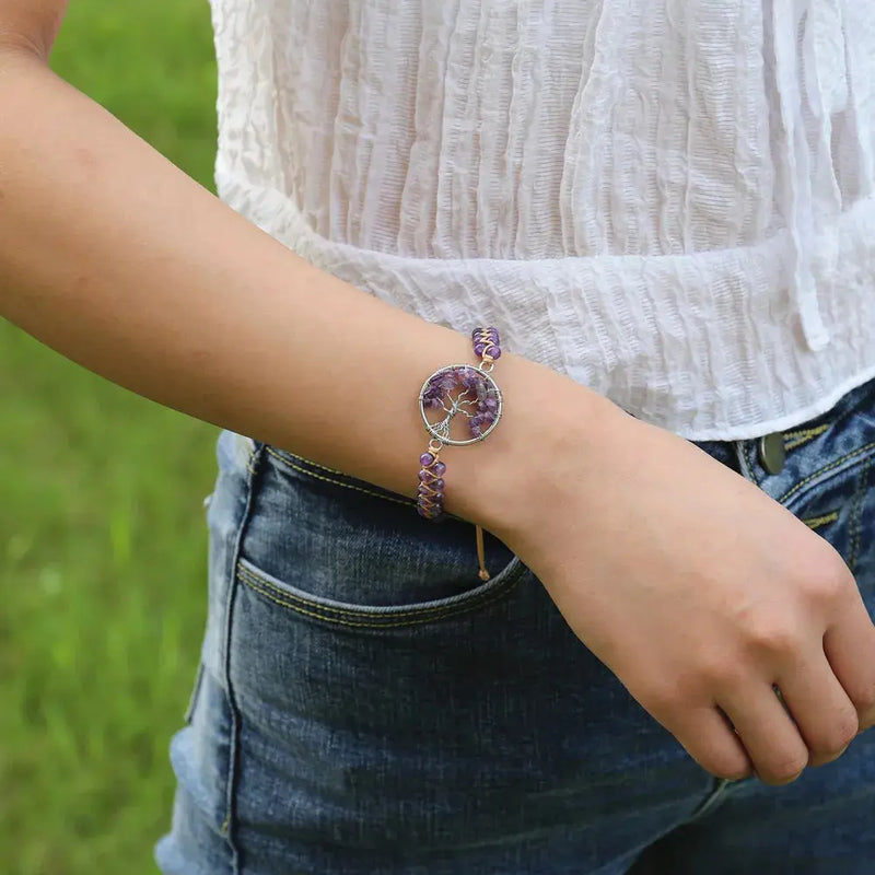 Purple Crystal Tree of Life Handmade Bracelet ZenMeGifts